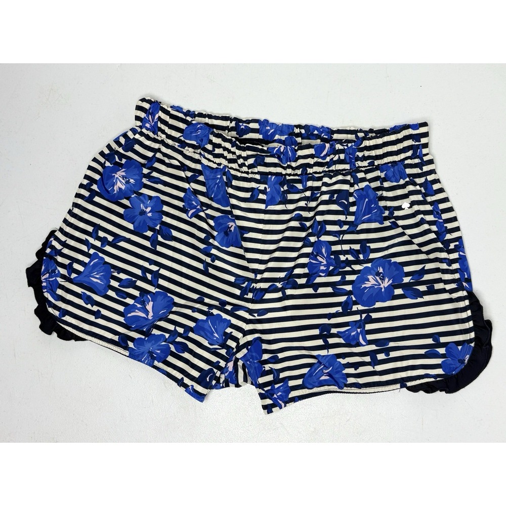 Kate Spade Cali Dreaming Navy Blue & White Striped Floral Athletic Shorts Size M